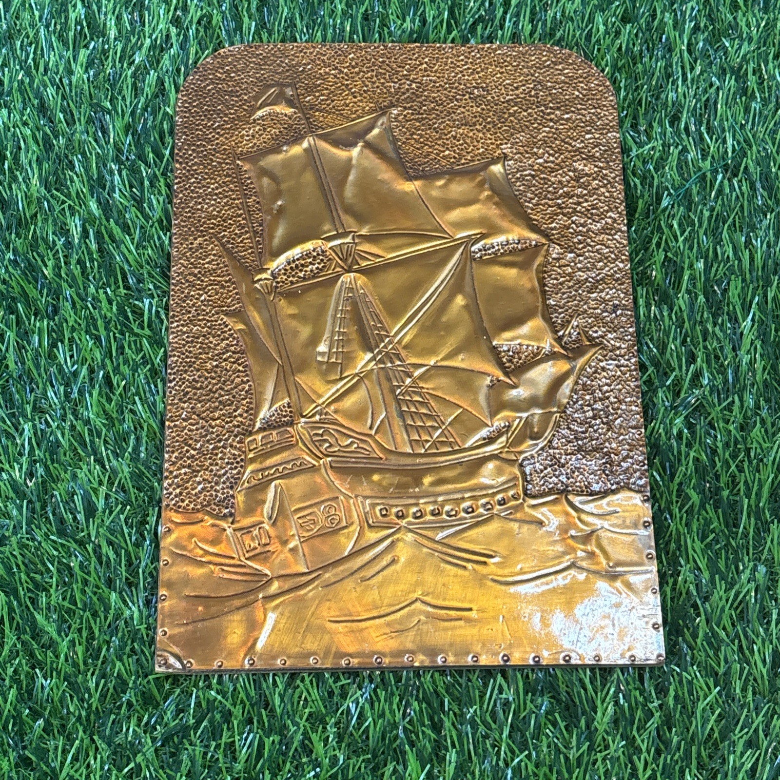 Vintage Embossed Metal Wall Art Panels on Wood Lot of 3