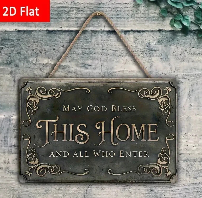 NEW 8″x12″ Vintage “May God Bless This Home” Ornate Metal Aluminum Wall Sign 2D