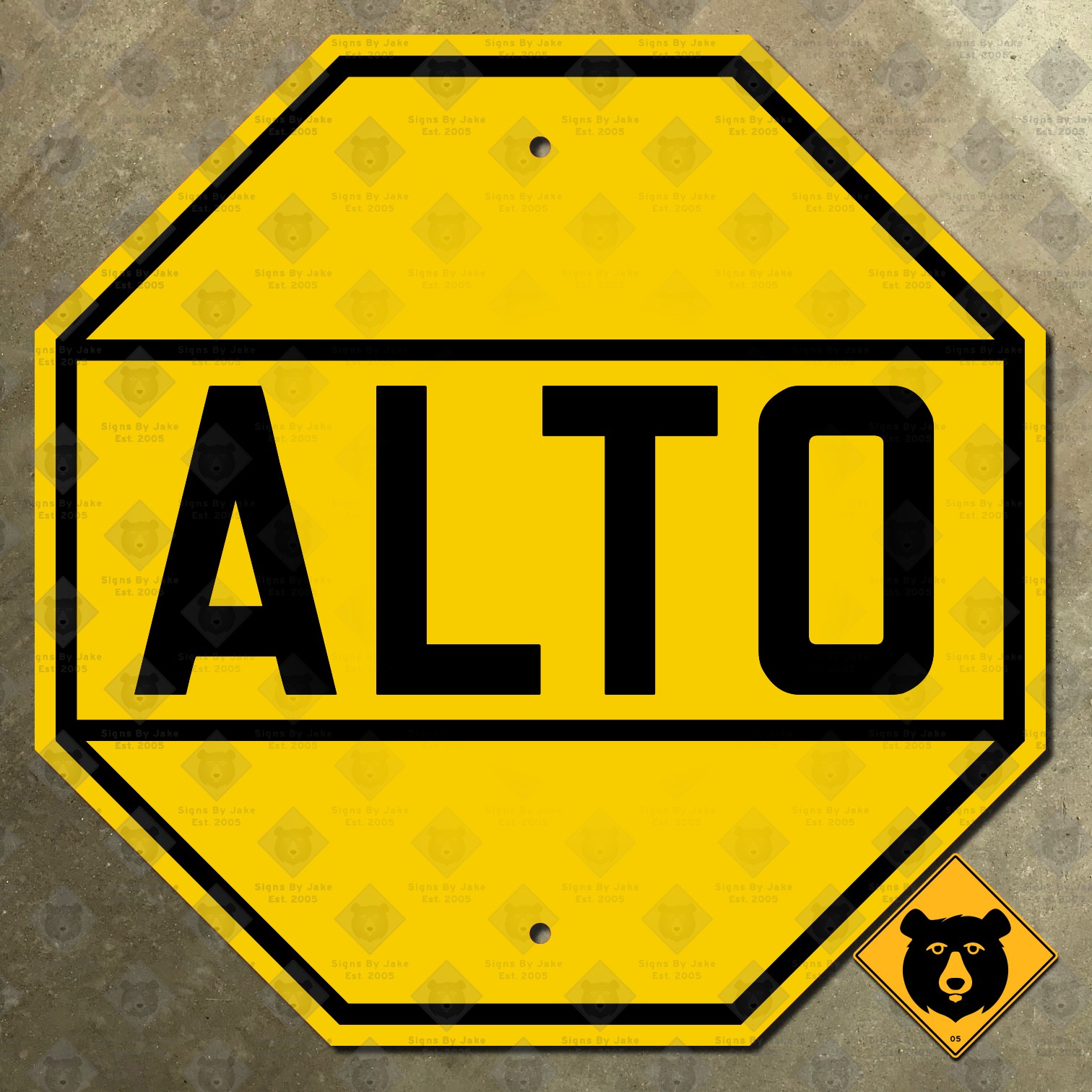 Mexico ALTO stop highway road sign 1930s yellow and black 16×16