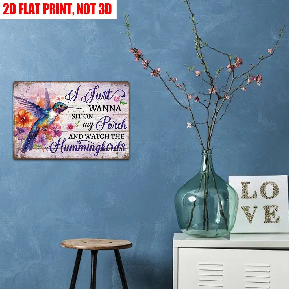Retro Porch Hummingbird Metal Sign Cozy Outdoor Decor Relaxing & Bird Watching