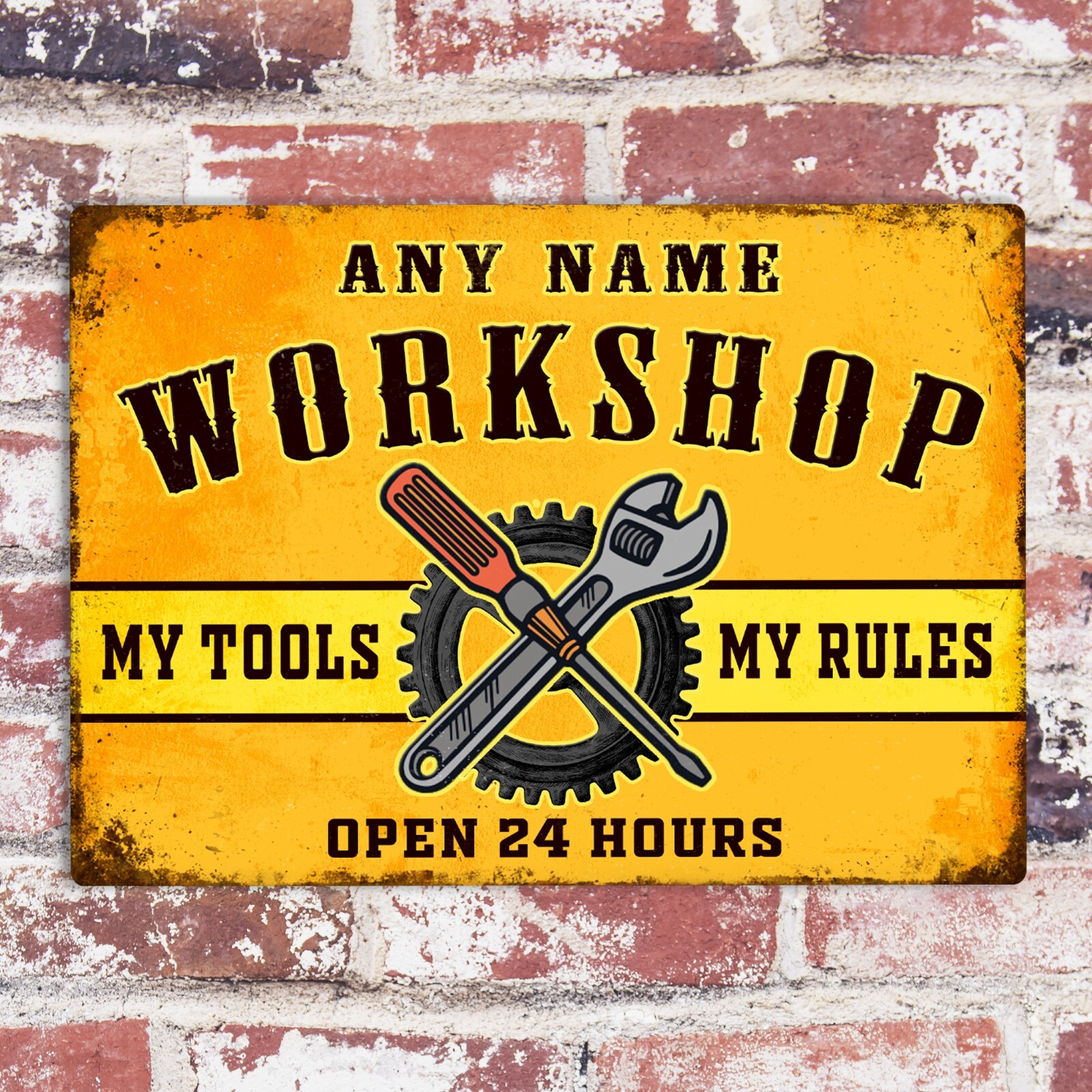 WORKSHOP PERSONALISED Retro Metal Tin Sign Wall Plaque Name Garage Man Cave Shed