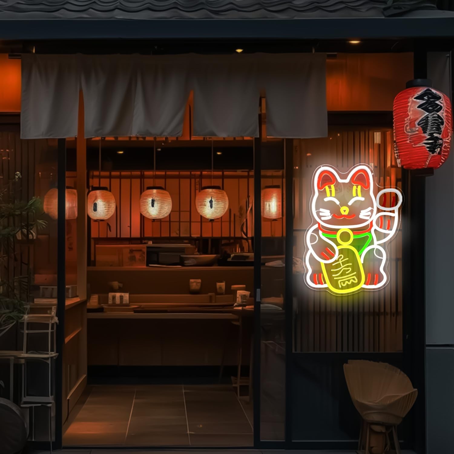Waving Lucky Cat Neon Sign for Wall Decor Fortune Cat Led Sign Animated Maneki