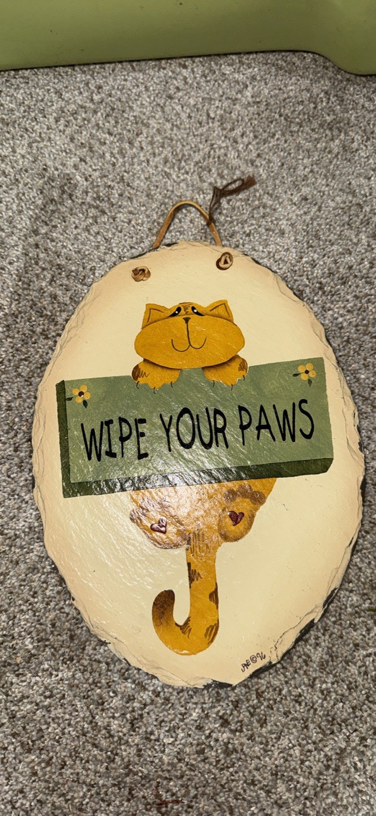 Plain Jane Slate Hanging Plaque “Wipe Your Paws” Cat Design Oval