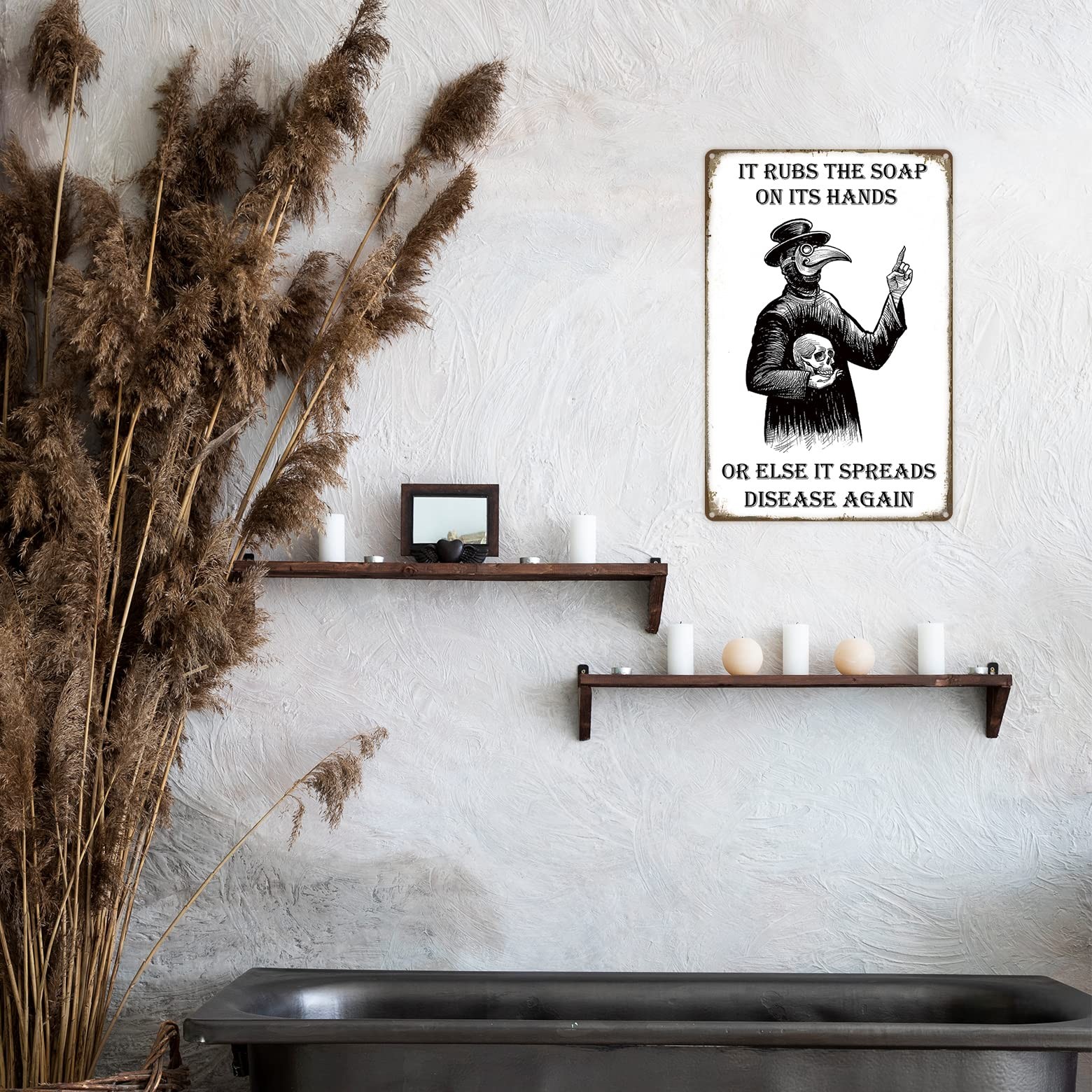 HIDEGRASS Wash Your Hand Plague Doctor Gothic 12″L x 8″W, black and white