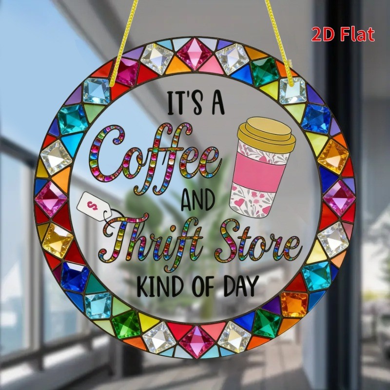 Round Coffee Cup Thrift Store Theme 8*8 Inches, Home Decor Best Gift Decor