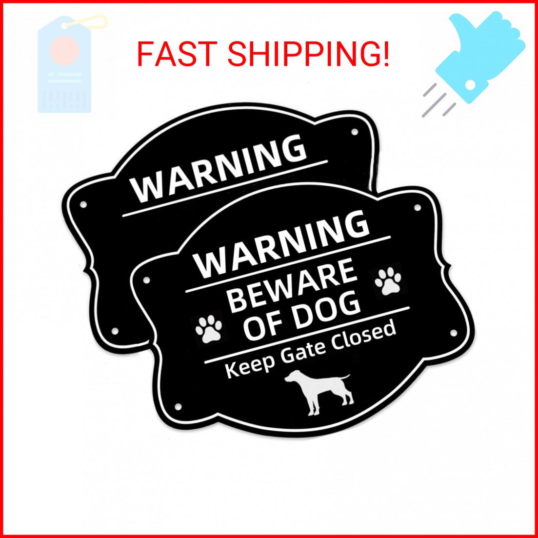 2 Pack Beware Dog Signs, 10×8 Inch Reflective Aluminum Metal Warning Sign, Durab