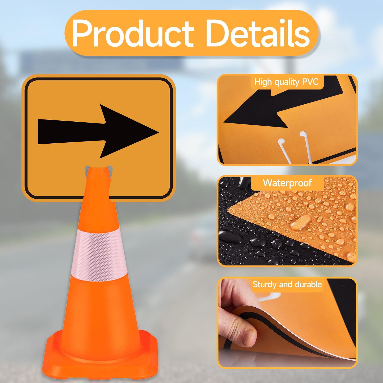 2PCS Traffic Arrow Detour Signs, Double-sided 12.6IN, Sign 024