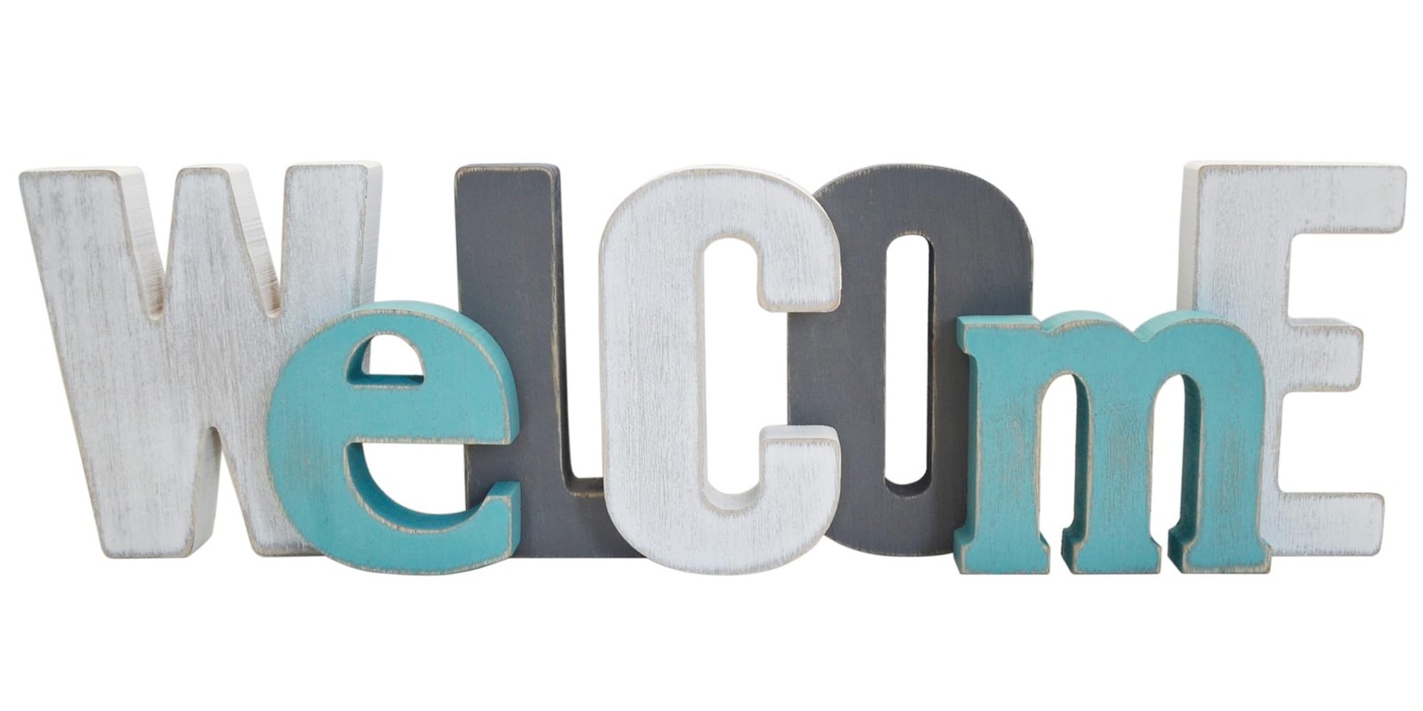 Welcome Wood Signs in Grey Teal White Multicolor – Farmhouse Rustic Freestand…