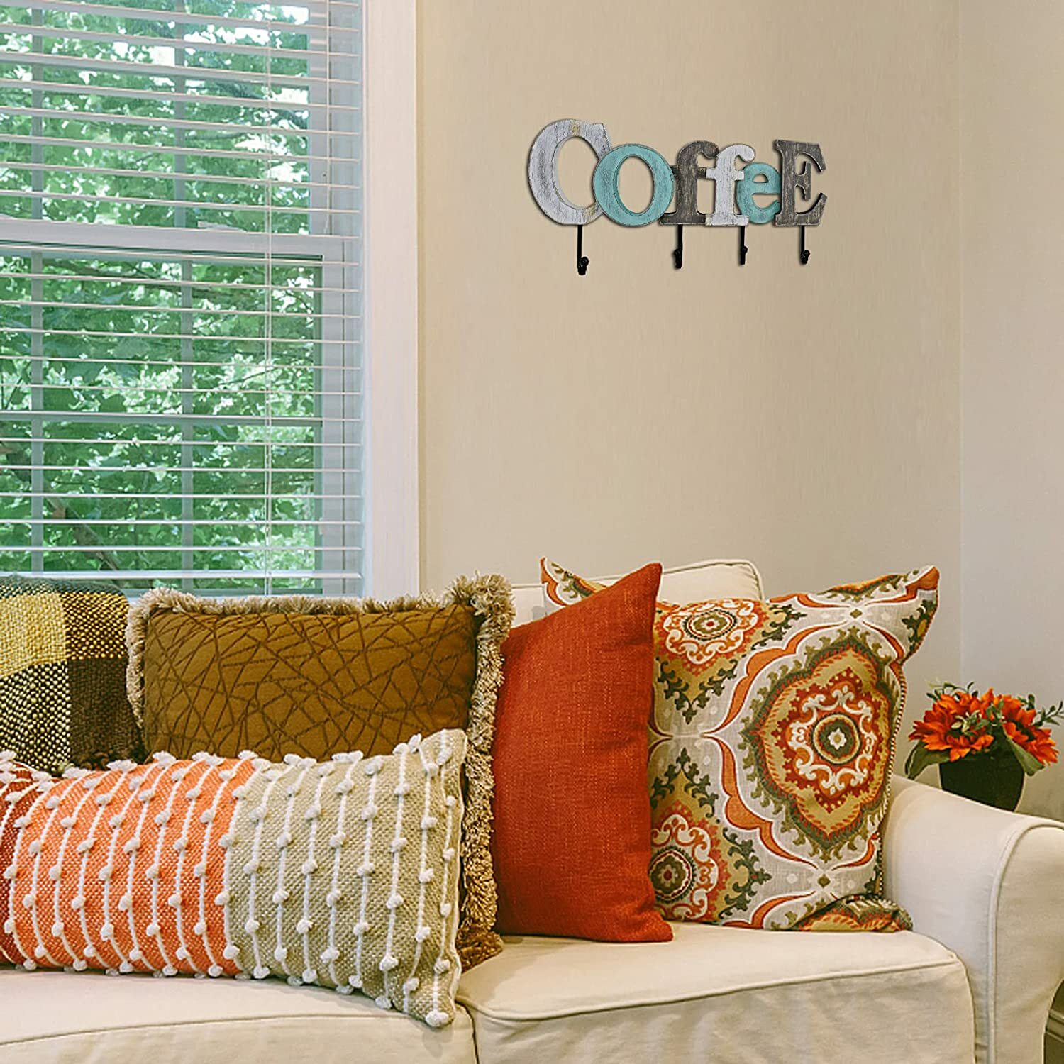 Wood Coffee/ Home/ Bath Sign with Hooks, Decorative Cutout Word Sign Wall Decor