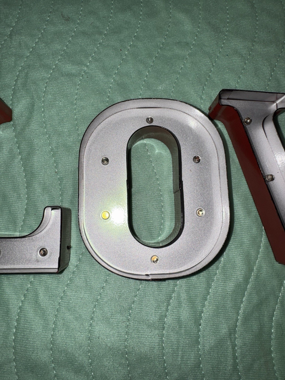 Red Metal Love Letters Marquee Sign Each Is 4.5 “ Tall. Letters Only. W/Hangers
