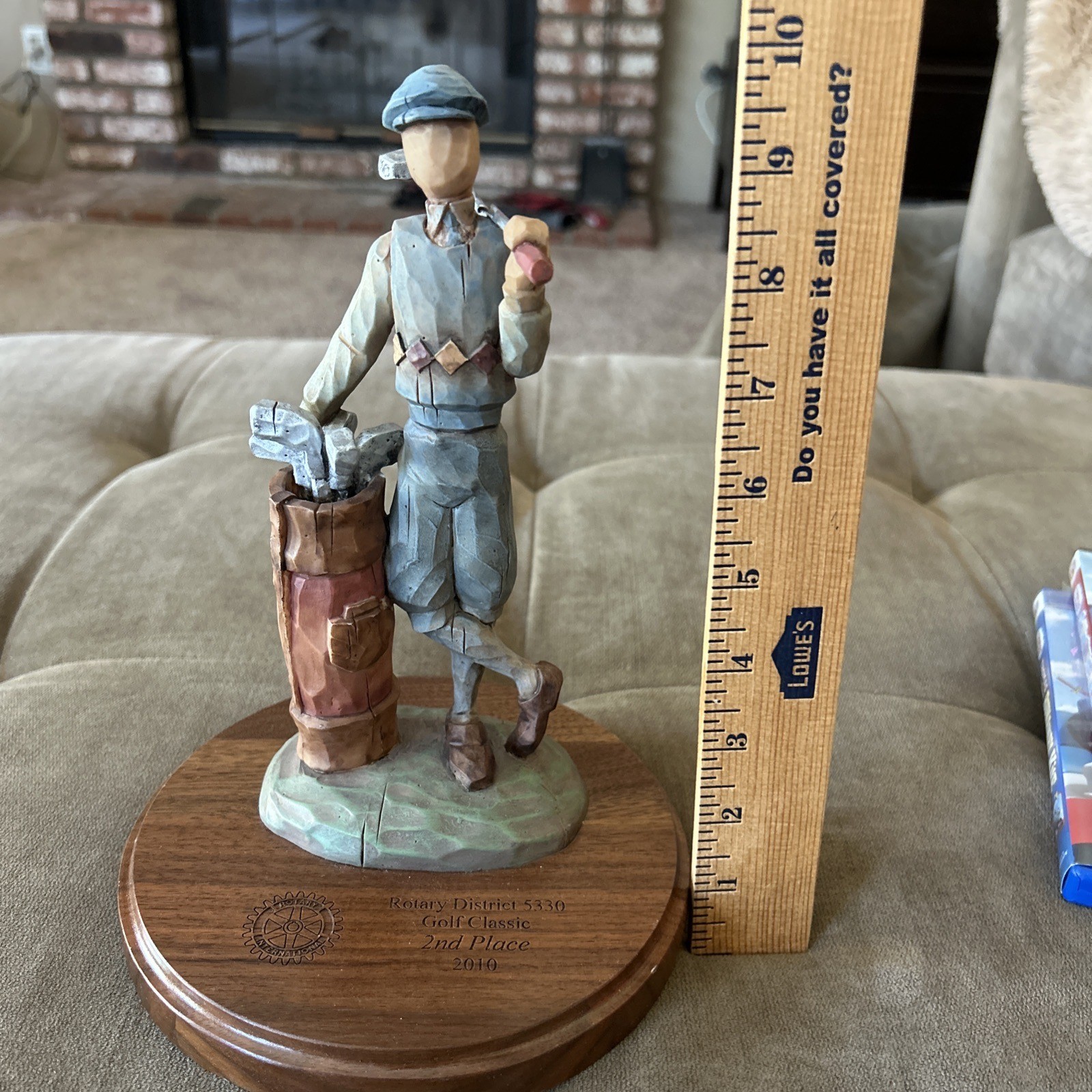 Rotary International Club Golf Trophy Wooden Golfer Please Read