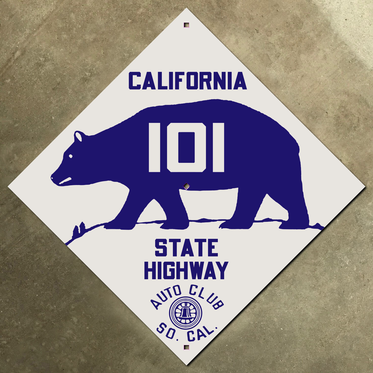 California state highway 101 ACSC road sign auto club AAA diamond 1929 bear