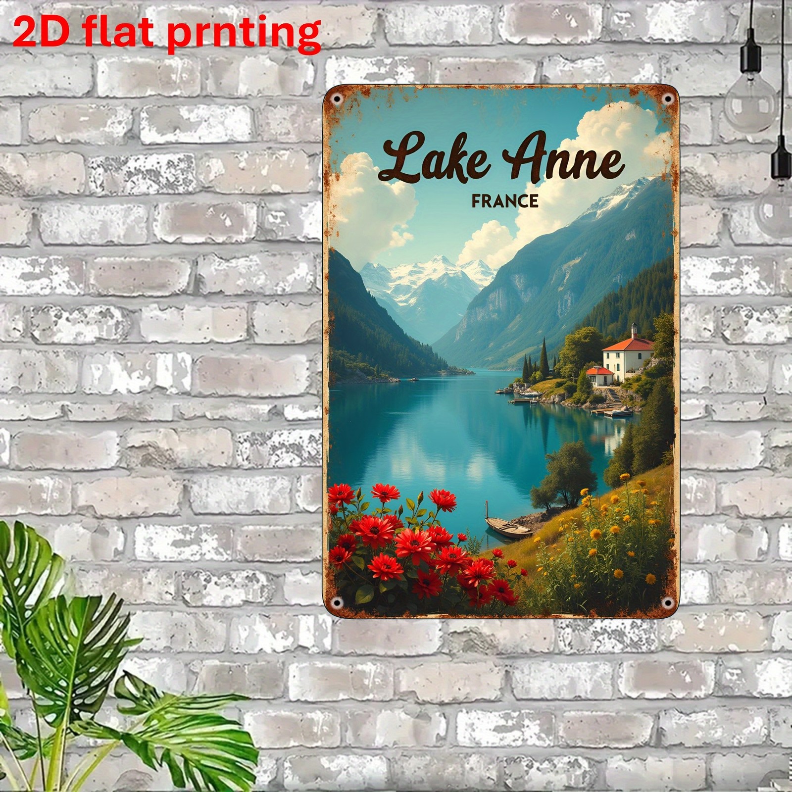Lake Anne France Alpine Lake Floral Metal Sign French Country Cottage Wall Decor