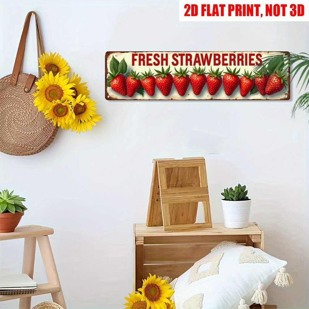 Tin Signs Fresh Strawberries 16×4 Rustic Garden Metal Decor Kitchen Cottage Farm