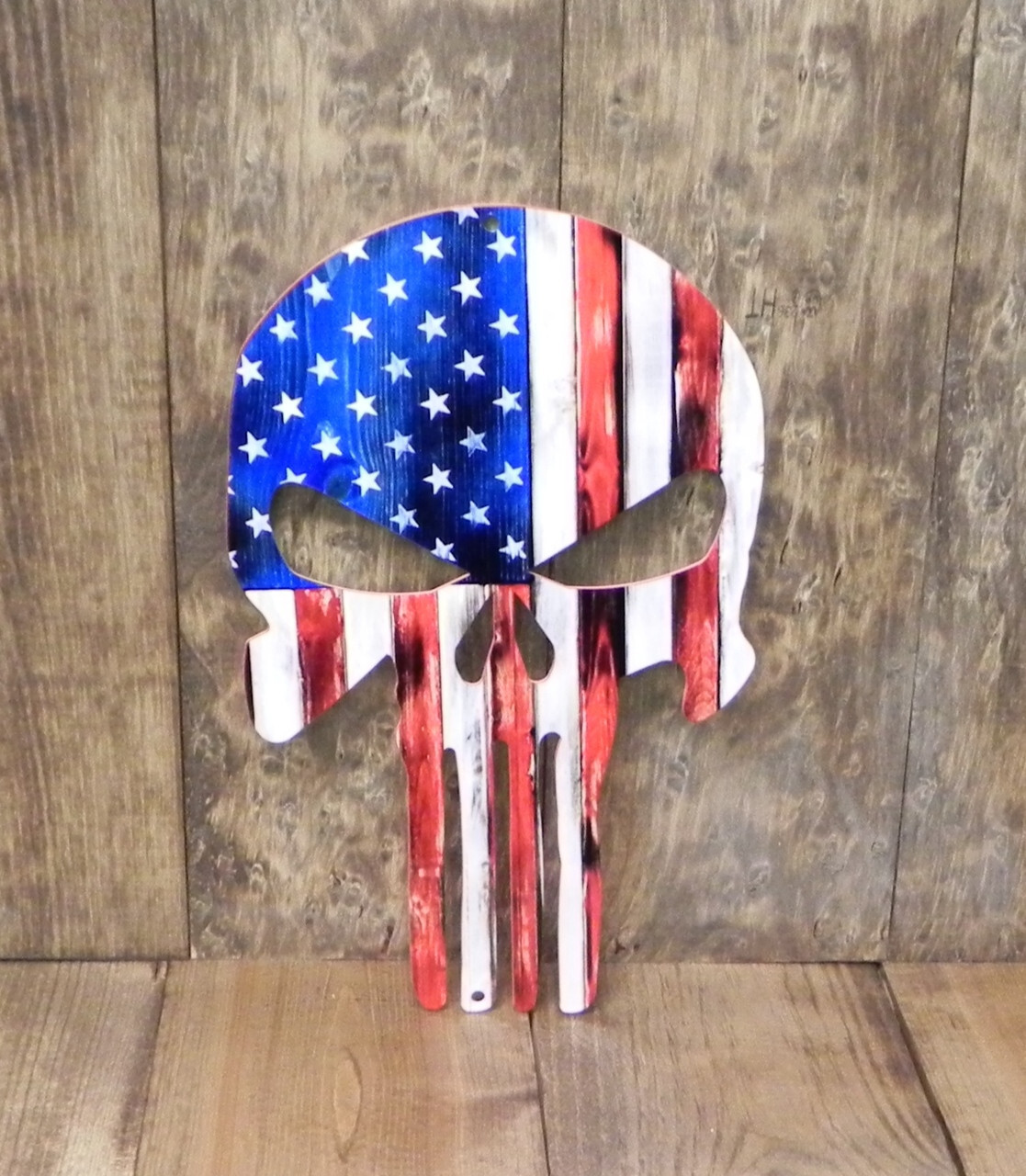 USA Flag Skull Steel Sign