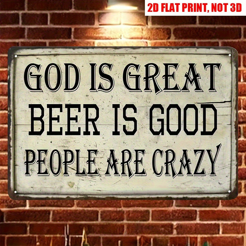 Vintage God Is Great Beer Is Good Metal Tin Sign Humor Bar/Pub Decor Beer Lovers
