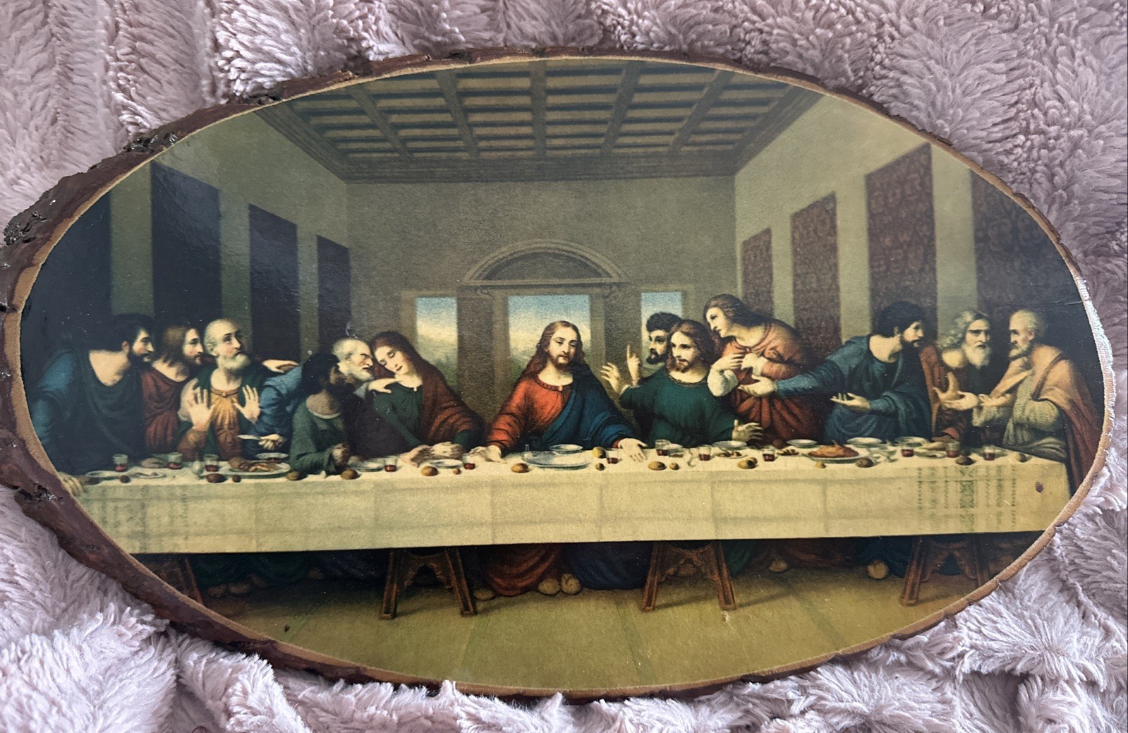 VTG The Lords Last Supper On Pine Wood Decorative Wall Plaque 17 X 9.5 Inches