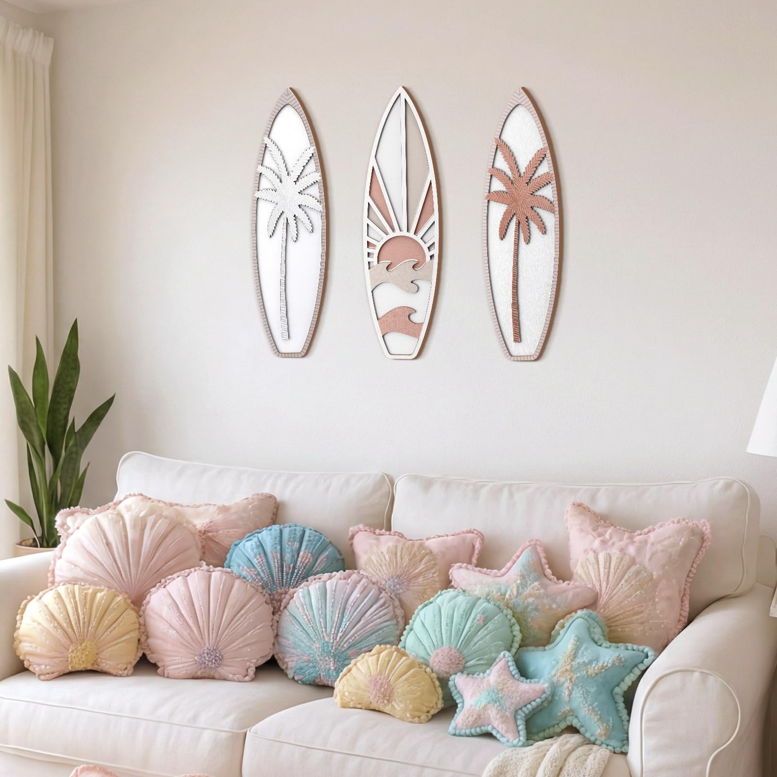 RattanView 3 Pieces Surfboard Decor for Bedroom Wooden Watercolor, Boho Color