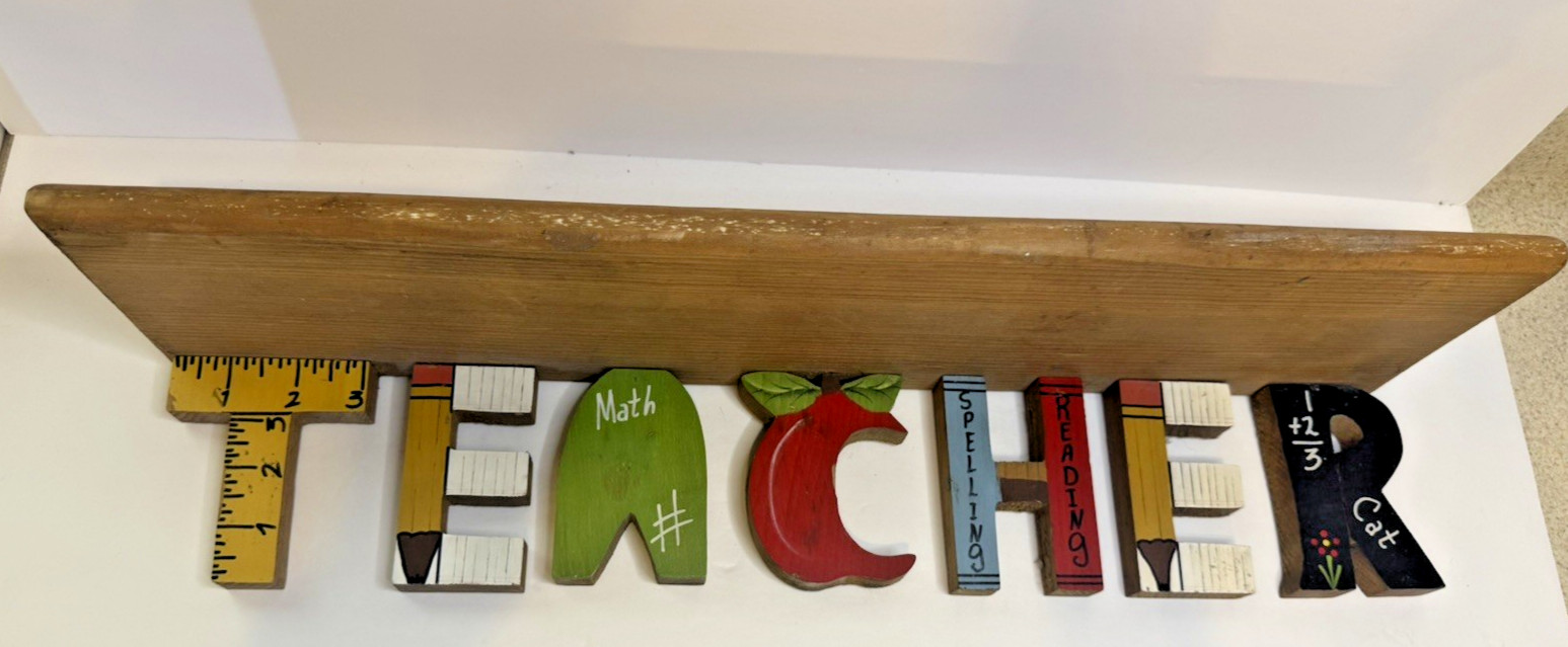 Hand Painted Wooden TEACHER Wall Decor Shelf Sign