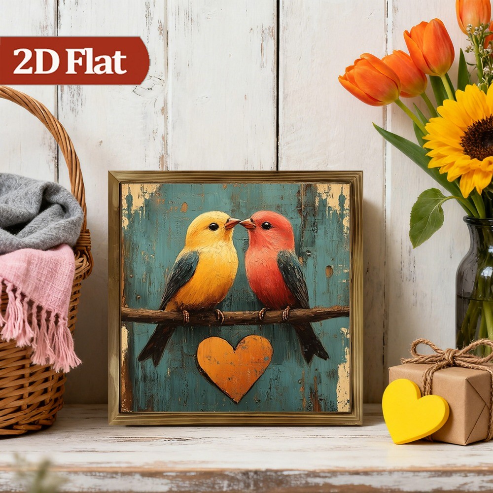 Vintage Love Birds with Hearts Wooden Sign Rustic Farmhouse Bedroom Cafe Decor
