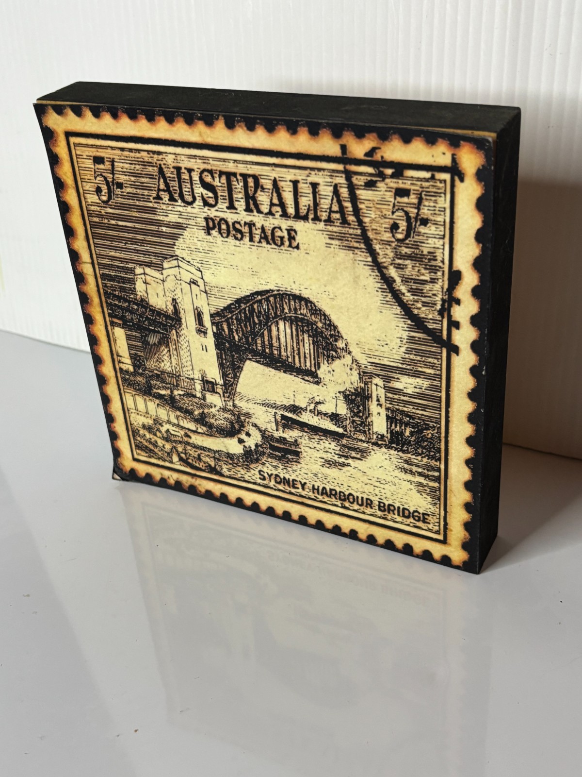 Australian Postage Stamp Sydney Harbour Bridge Wall Art Wood Plaque Sign Vintage