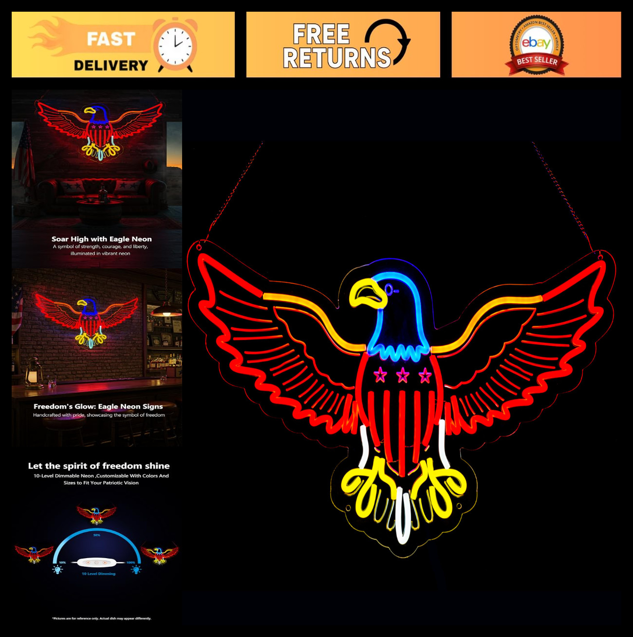 Giant Eagle Neon Sign – Cool LED Wall Decor for Home, Bar, Cafe, Game Room, USB
