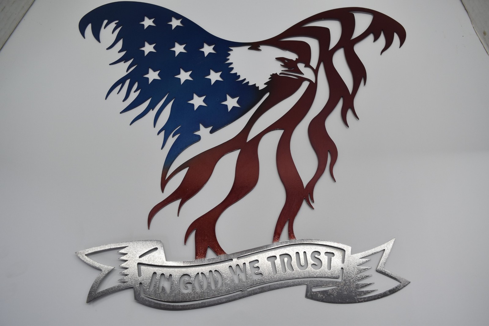 18″ Metal Eagle In God We Trust Wall Hanging Sign Eagle American Flag Veteran
