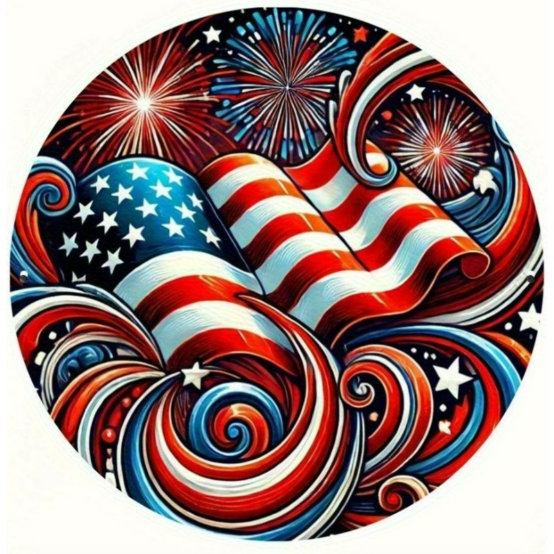 Red White Blue Art Metal Sign USA Flag 4th Of July Patriotic Porch Decoration