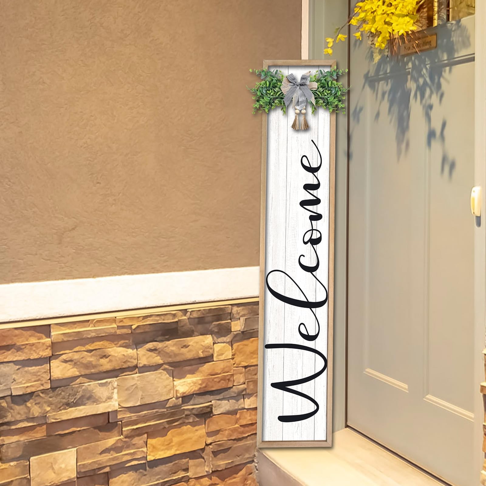 Welcome Sign for Front Porch Standing Large Outdoor Decor 45″X9″ Vertical Lea…