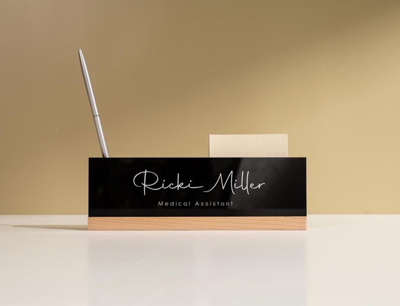 Personalized Acrylic Name Block w/ Slots (D2) – Custom Job Title Plaque Office