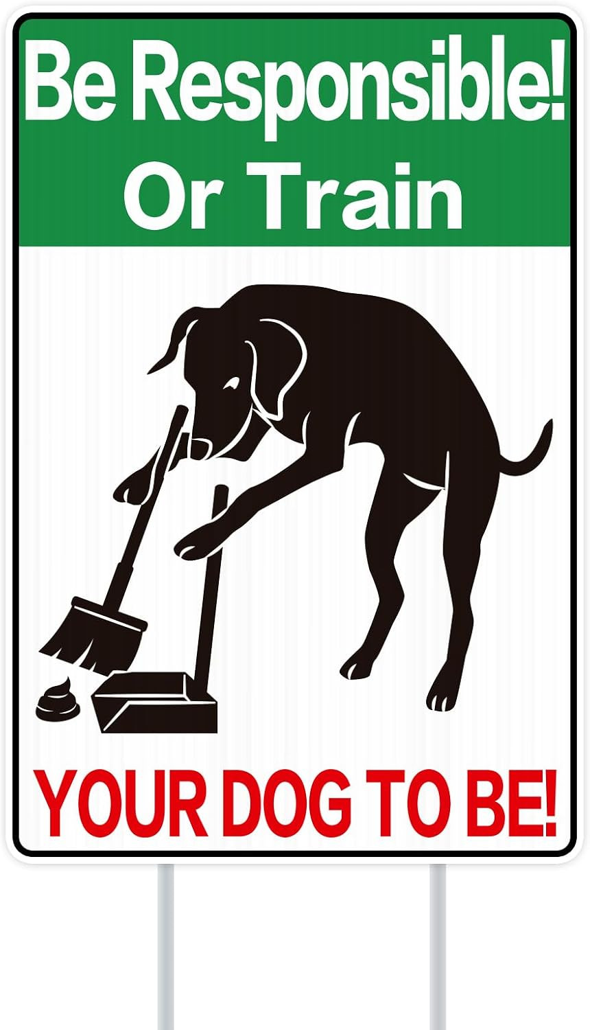 No Pooping Dog Sign – 8″X12″ Double Sided Yard Sign with Stakes – Weather Resist