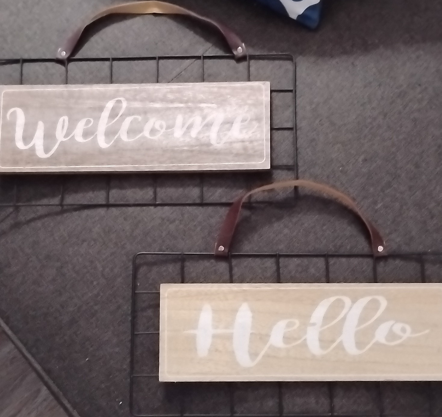 Welcome & Hello Wood & Metal Hanging Wall Sign Ready to Hang Rectangle 16 in
