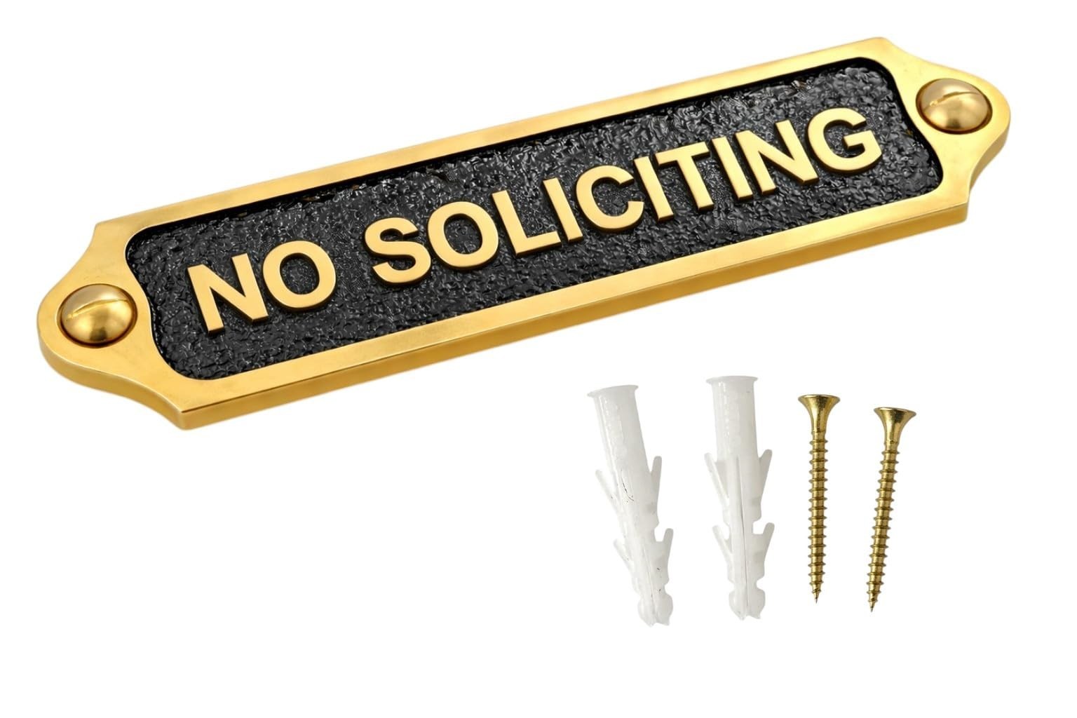 NO SOLICITING Decorative Metal Door Sign 22×5 cm with Mounting Hardware for Home