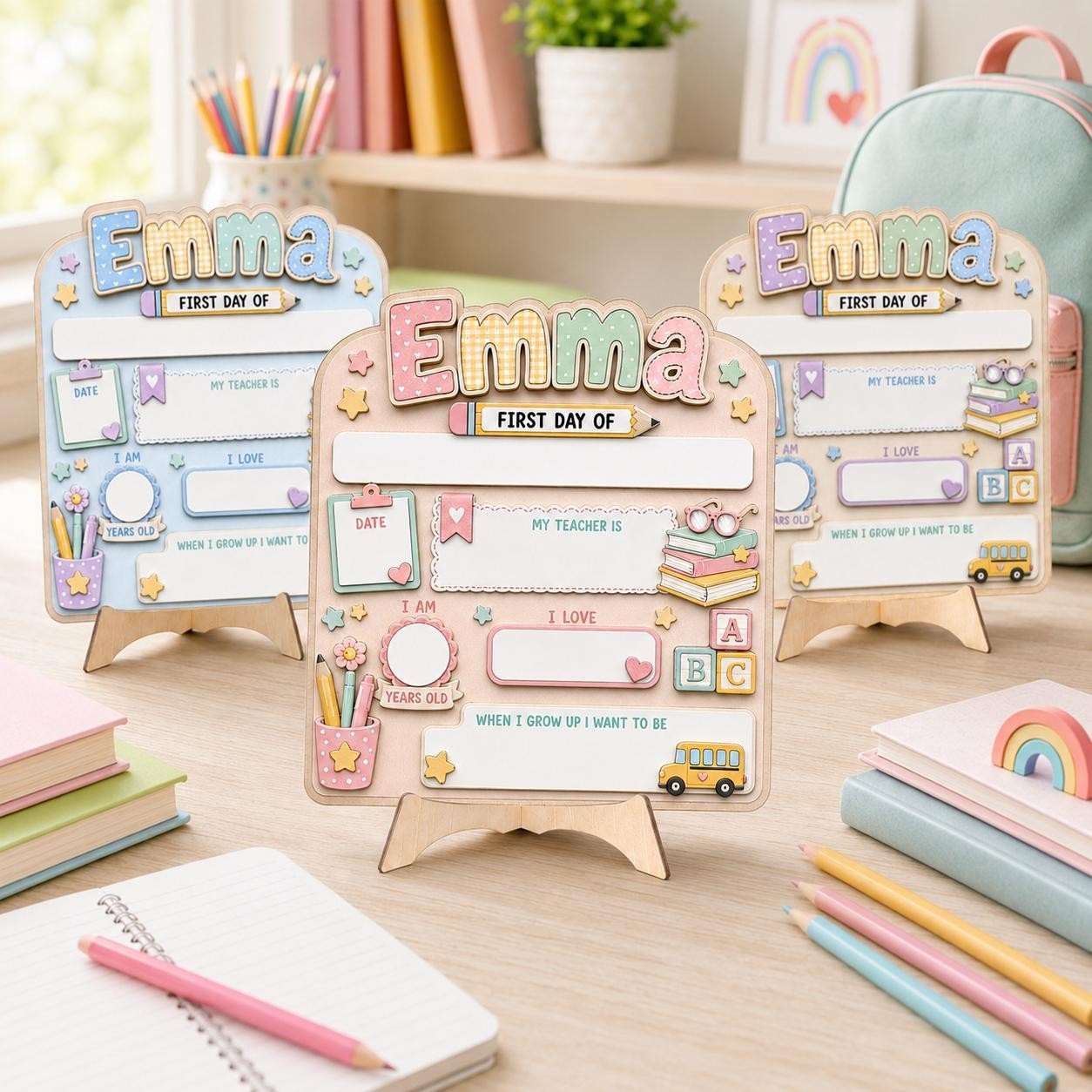 Personalized First & Last Day School Sign, Reusable Name Photo Board