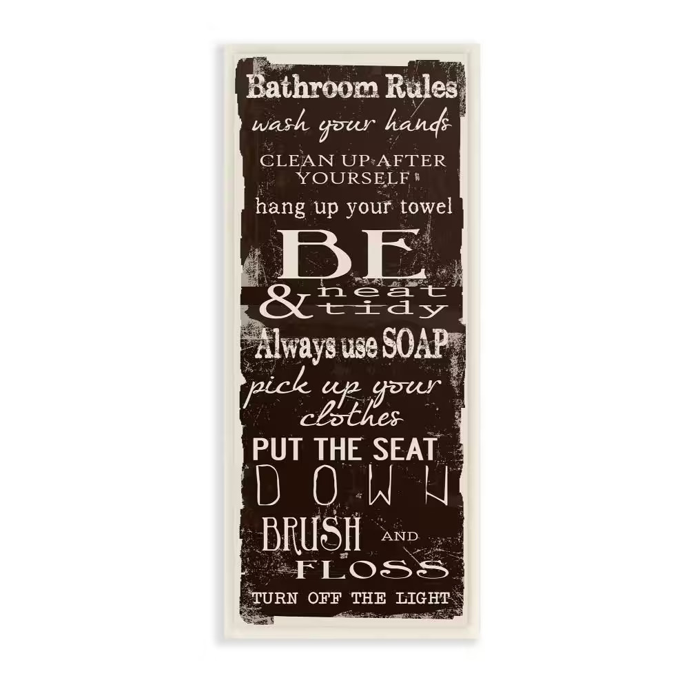 7 In. X 17 In. “Bathroom Rules Chocolate White” by Taylor Greene Printed Wood Wa