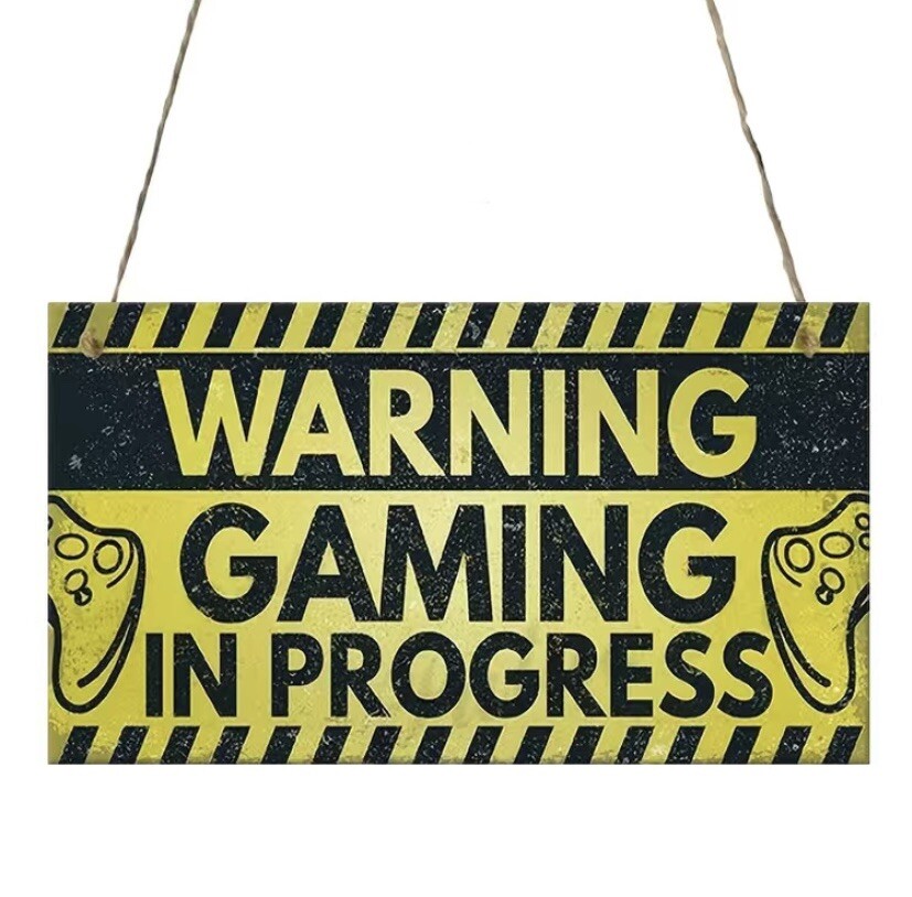 Wooden WARNING GAMING IN PROGRESS Wood Wall Hanging Home Sign (7.9*3.9in)