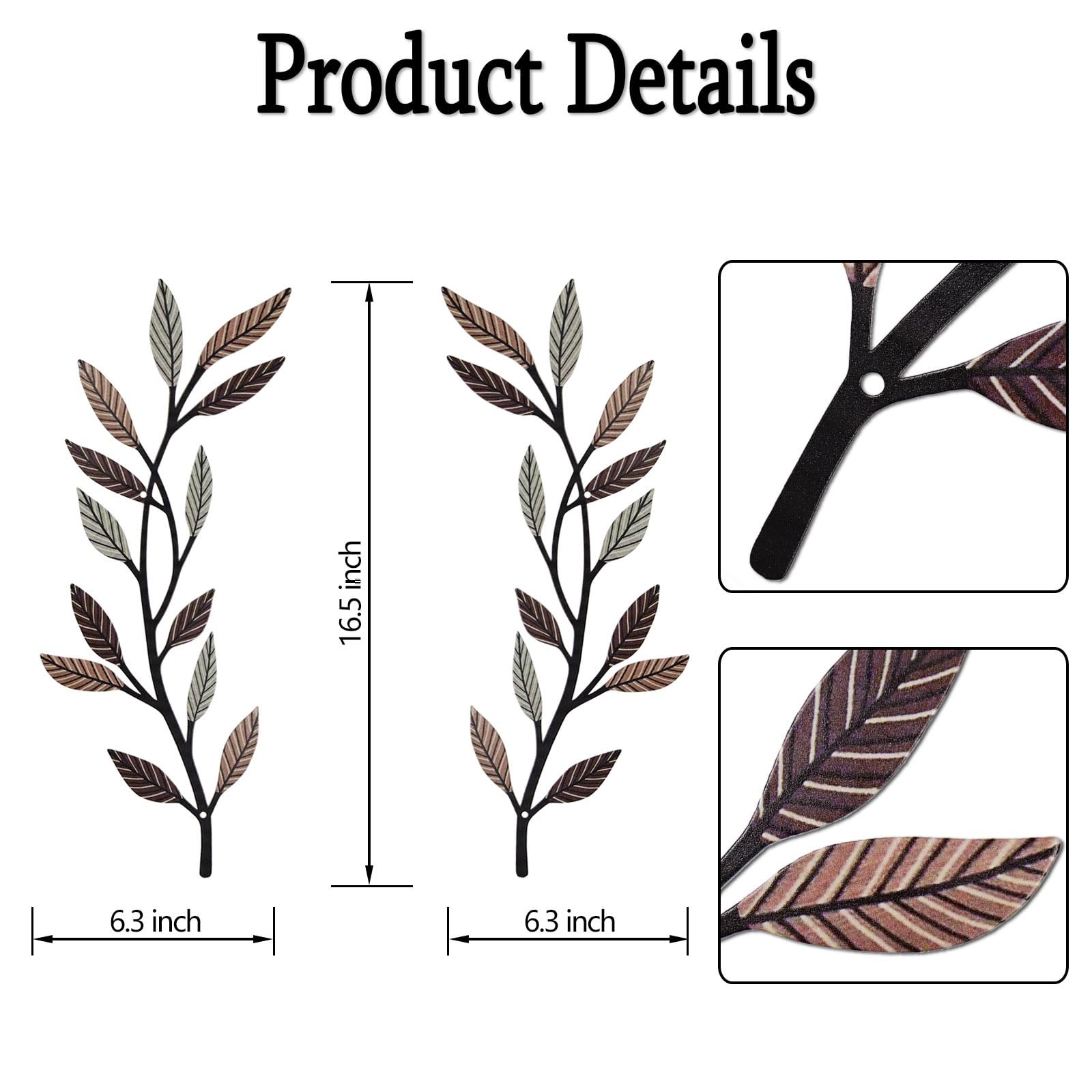 Metal Tree Leaf Wall Decor 2 PCS Rustic Vine Branch Leaf Wall Art for Living …