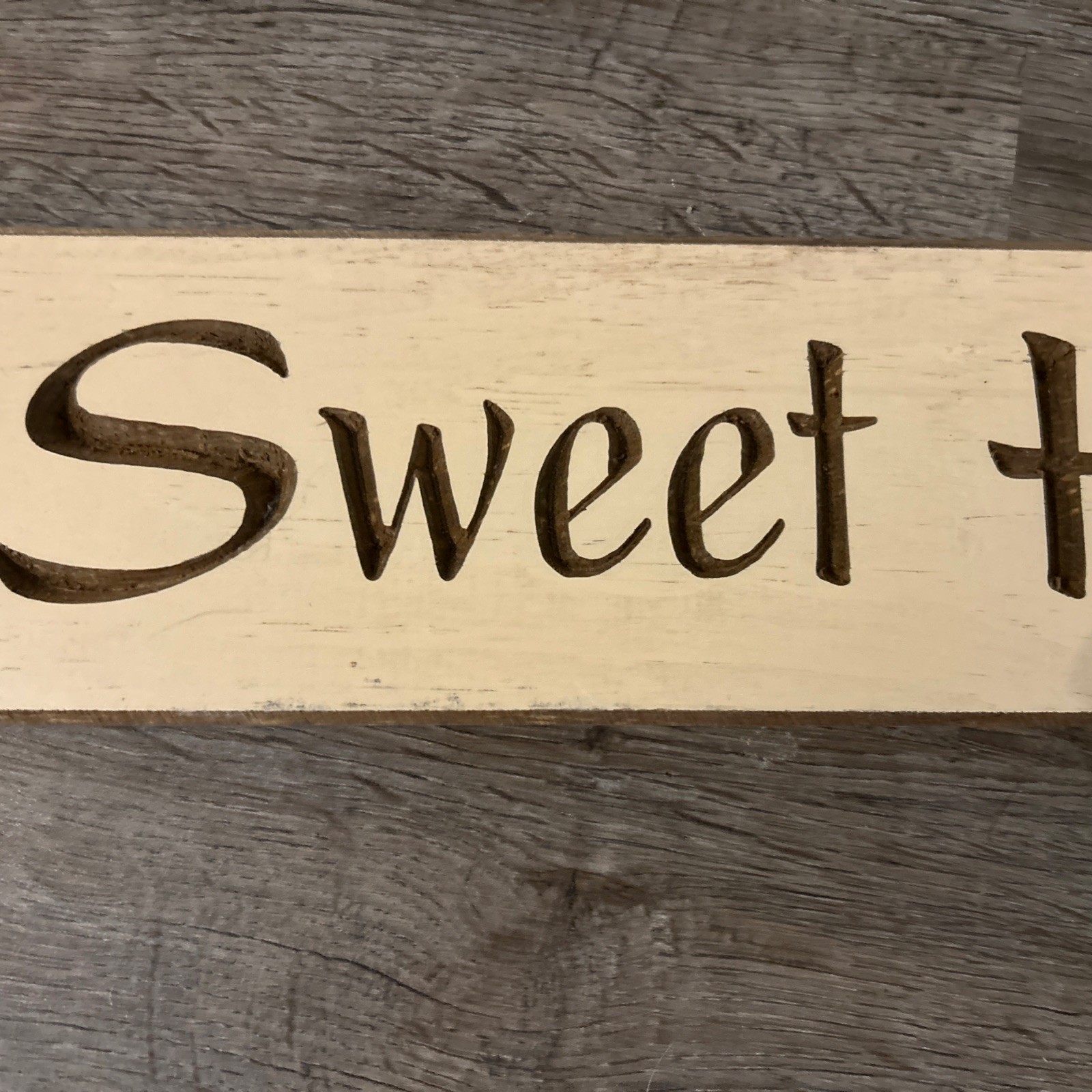 Primitive Home Sweet Home Sign. 24 Inches Long. Words Carved Into Wood