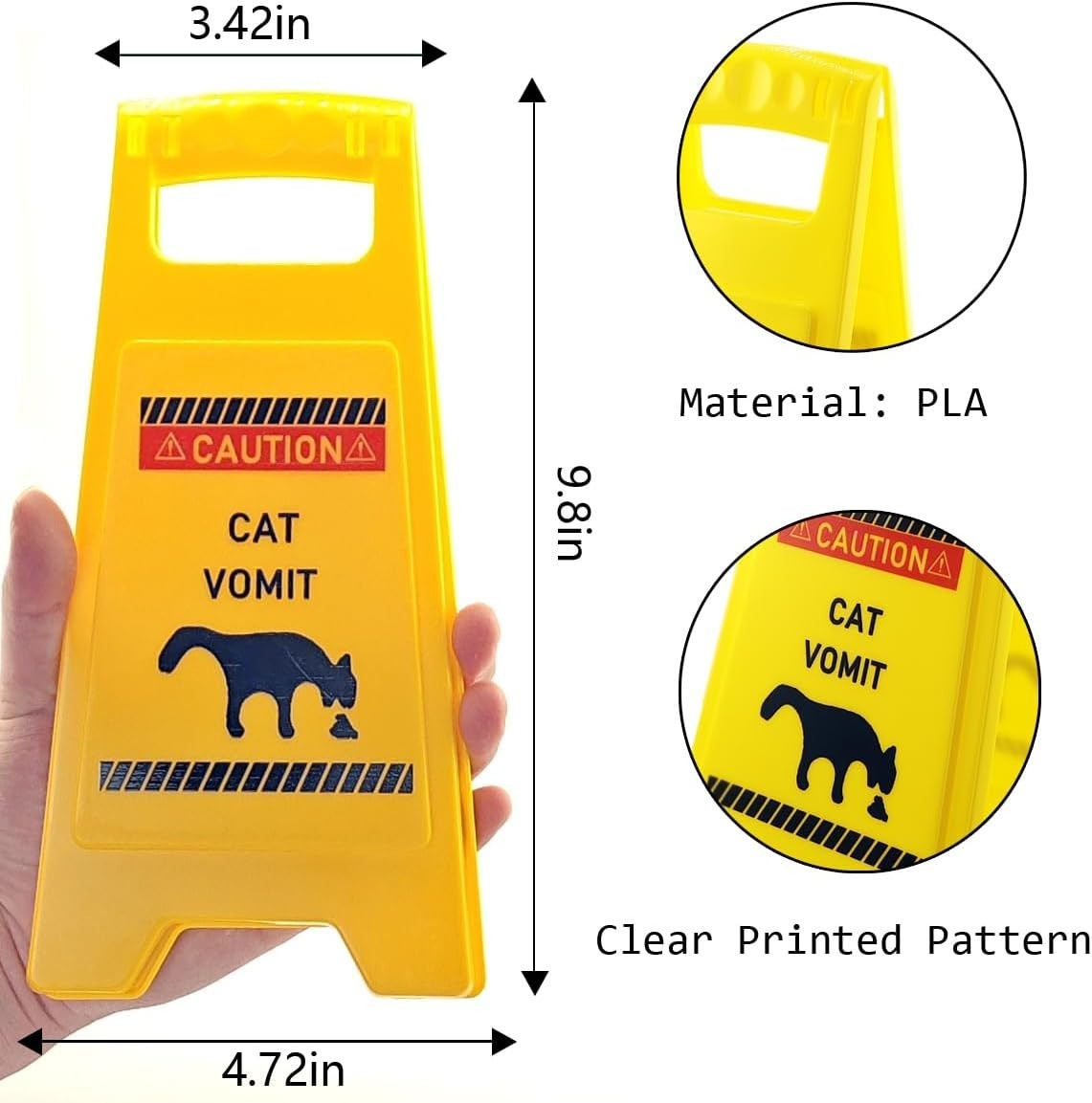 Large Cat Vomit Sign Caution, 9.8 Inch Funny Cute Cat Vomit Sign Avoid Accidents