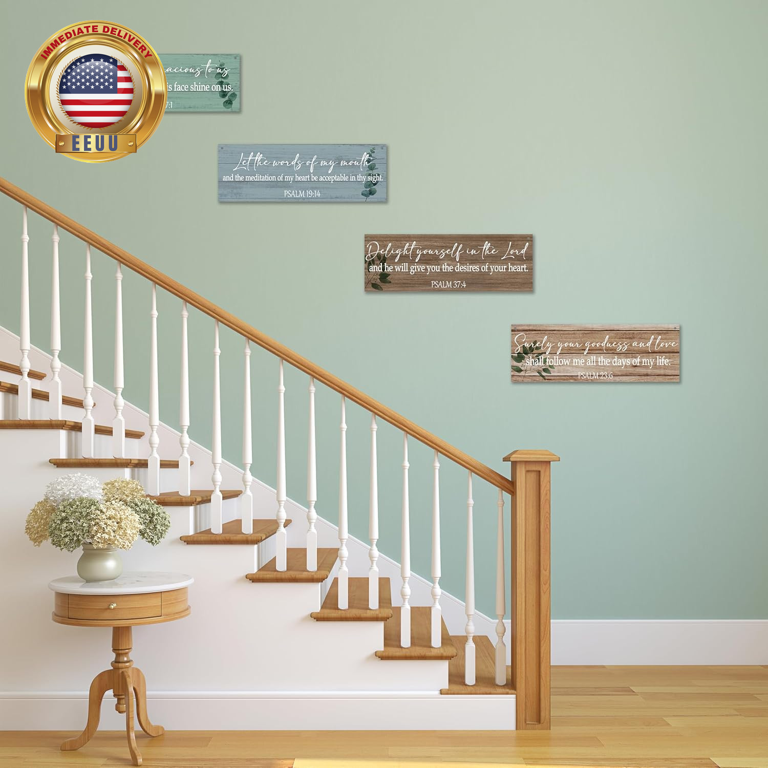 4 Pcs Christian Wall Decor Sign, Rustic Scripture Wall Art Decor Gift, Bible Ver