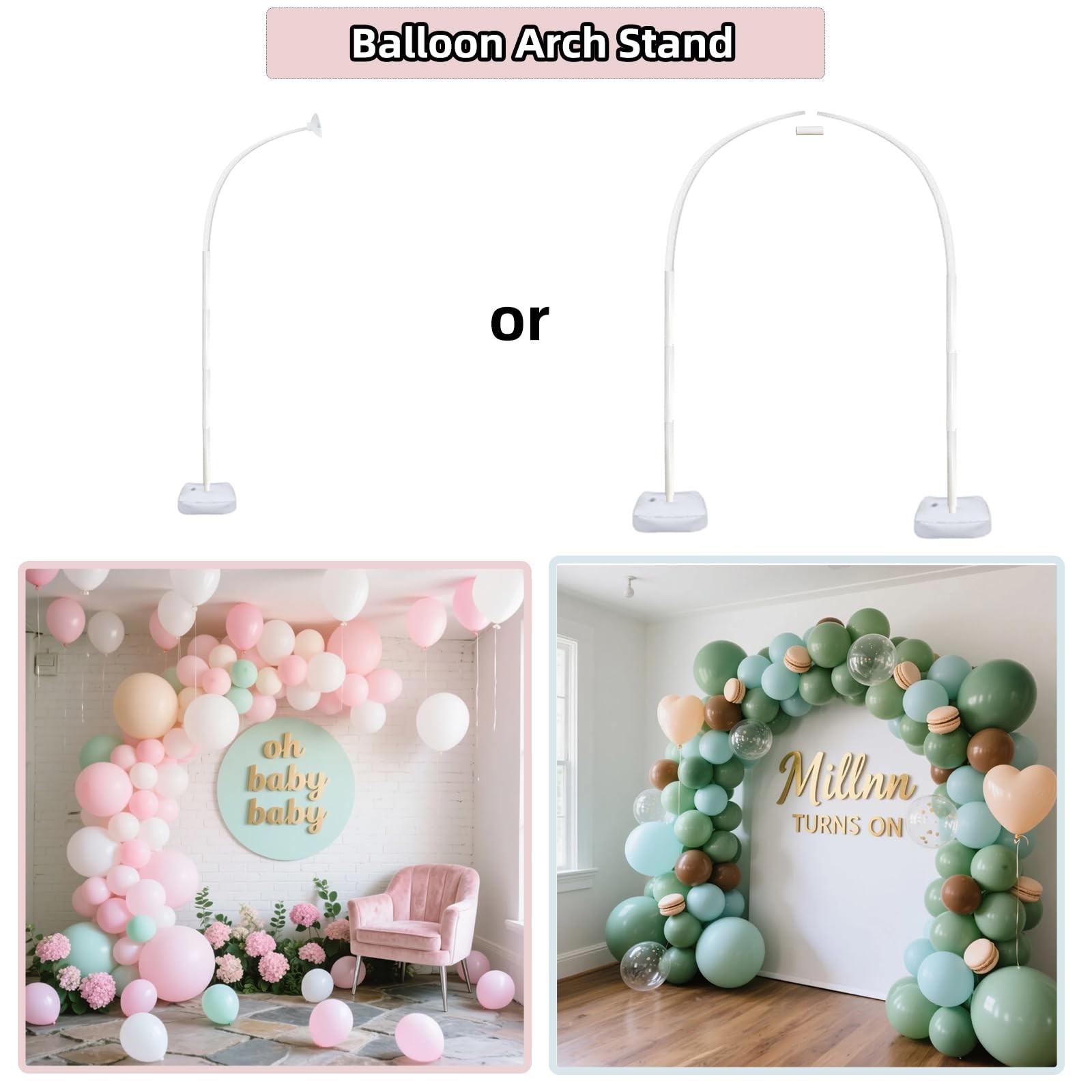 Balloon Arch Kit Stand with Base, 9Ft & 5.6Ft High Free Bending Half Arch Sta…
