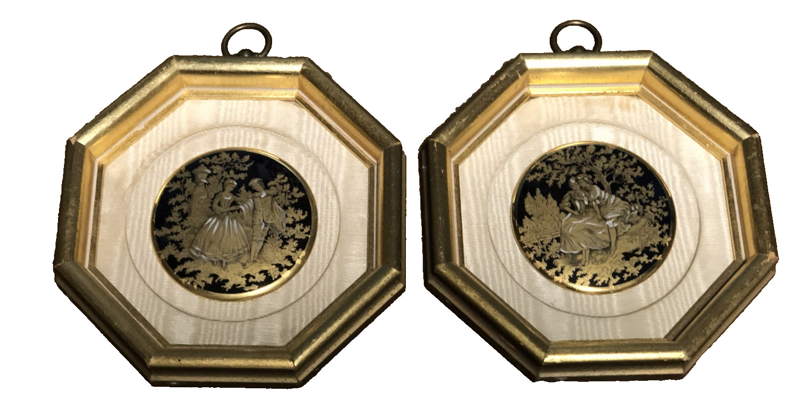 Pair Of Vtg Framed 24 Kt Gold Rim Limoges France China From Sungott Art Studios