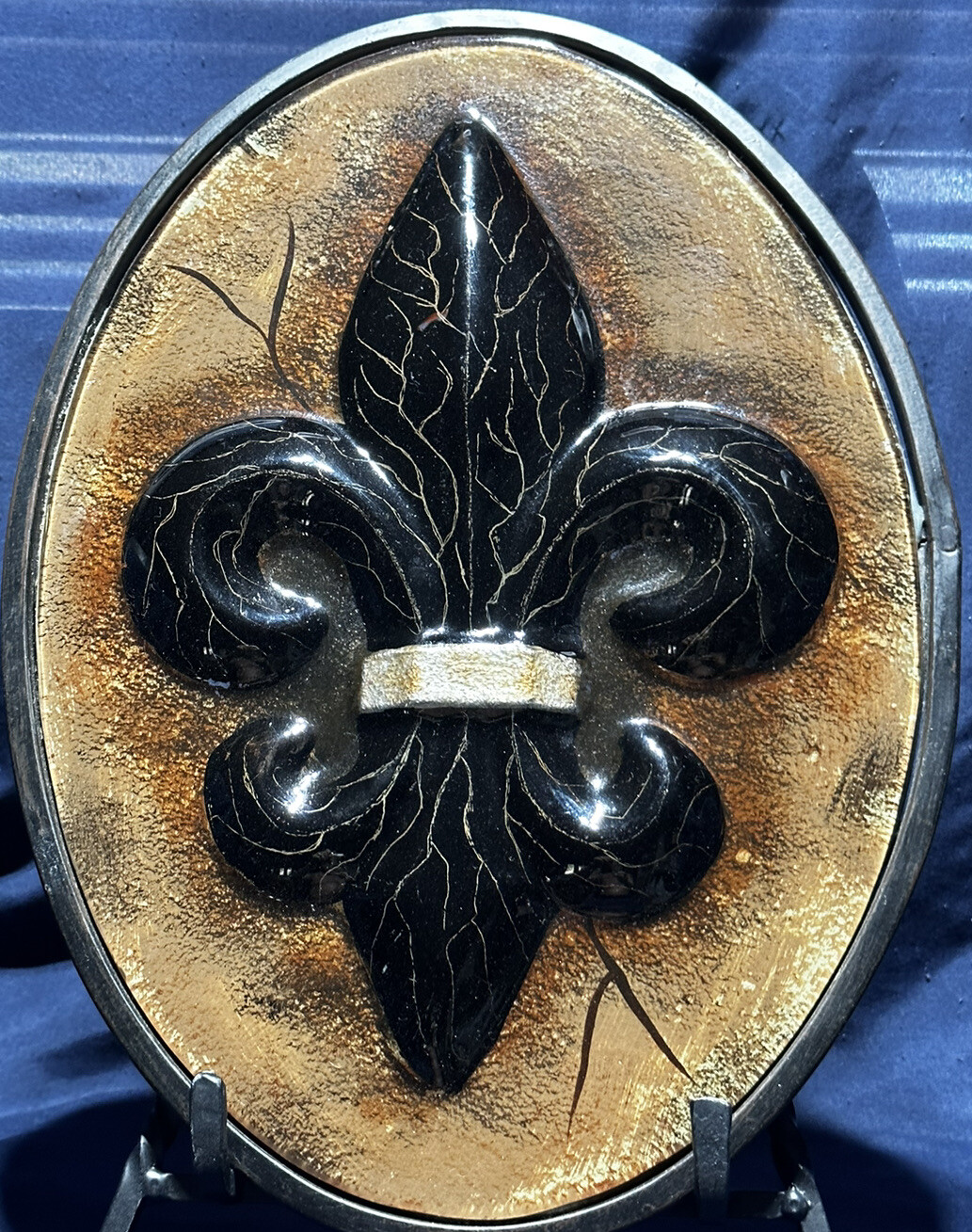 Fleur De Lis Reverse Painting Wall Decor 3 Dimensional Black Brown 3D Heavy