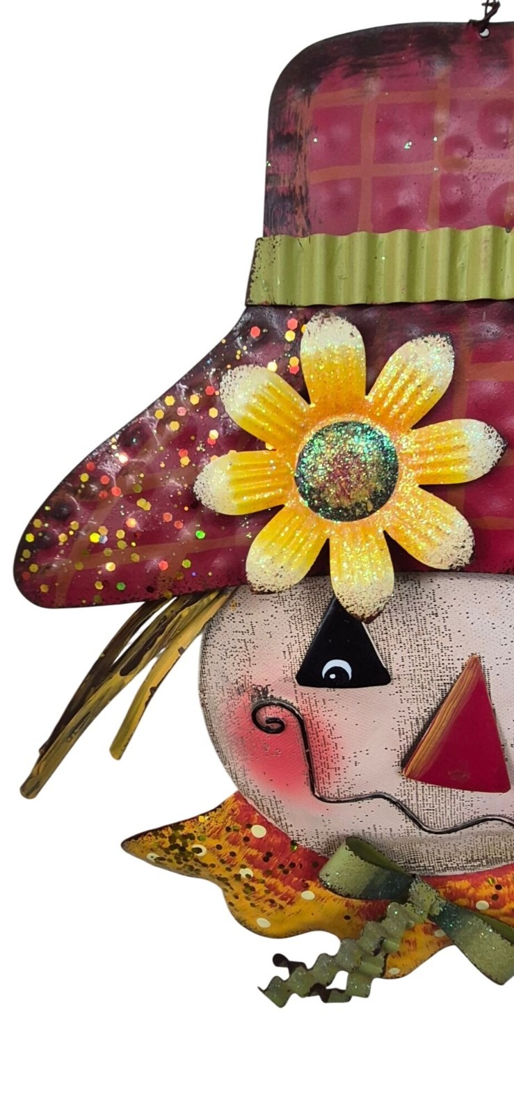Metal Scarecrow Wall Decor With Glitter Accents & Hanging Wire