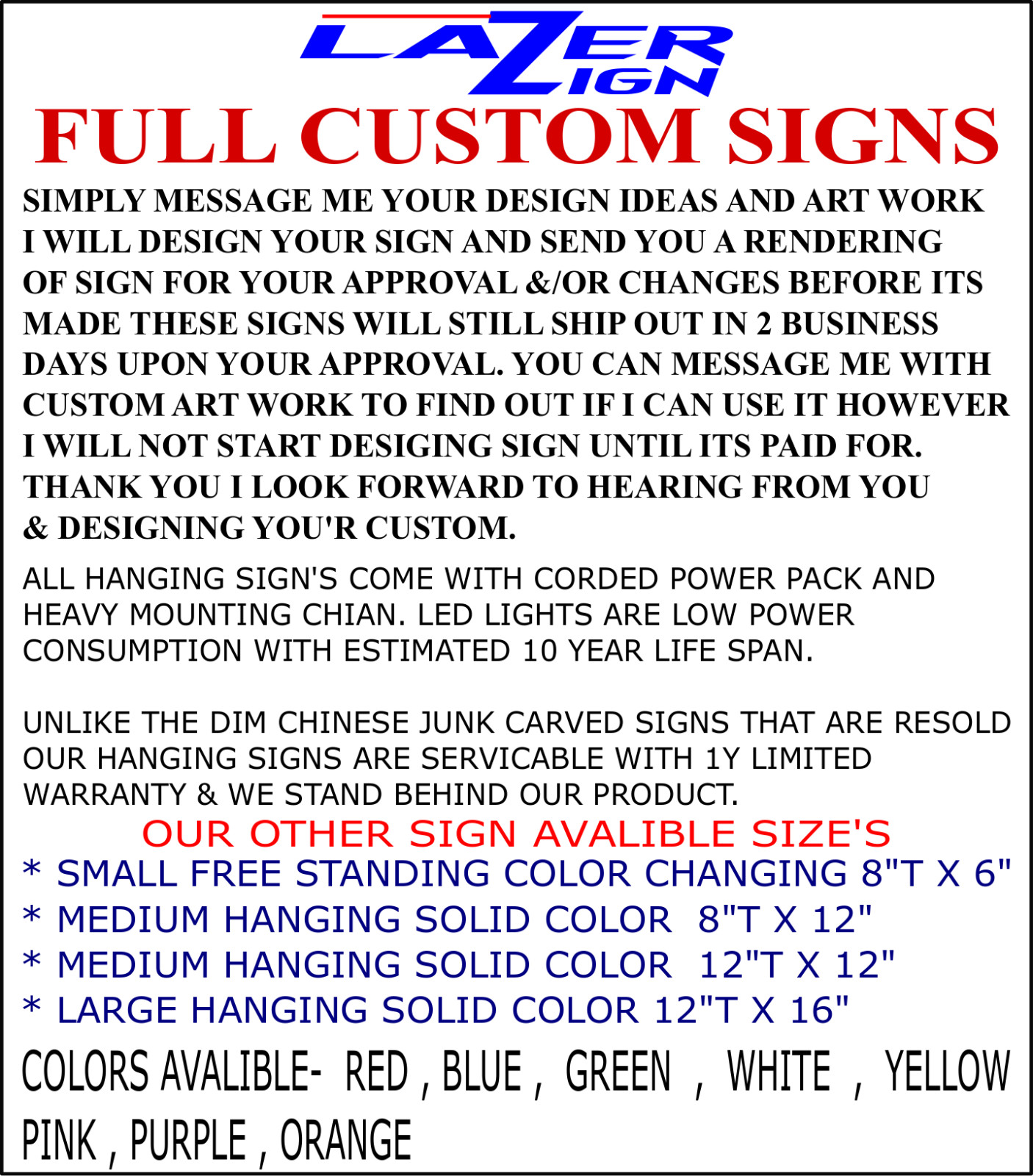 Led Light Sign Medium 8×12” Personalized Full Custom Business Game Room Garage