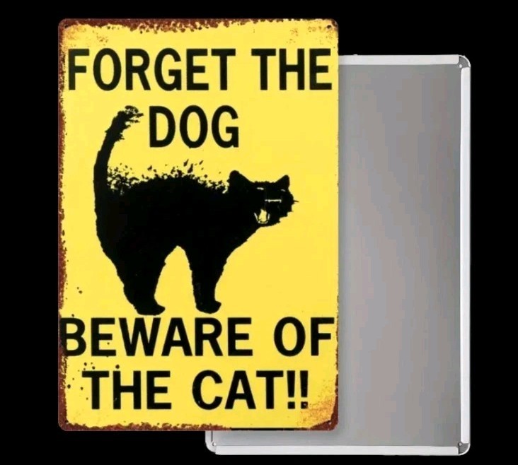 Vintage Metal Beware Cat Sign Black Cat Silhouette Wall Decor Pet Gift Halloween
