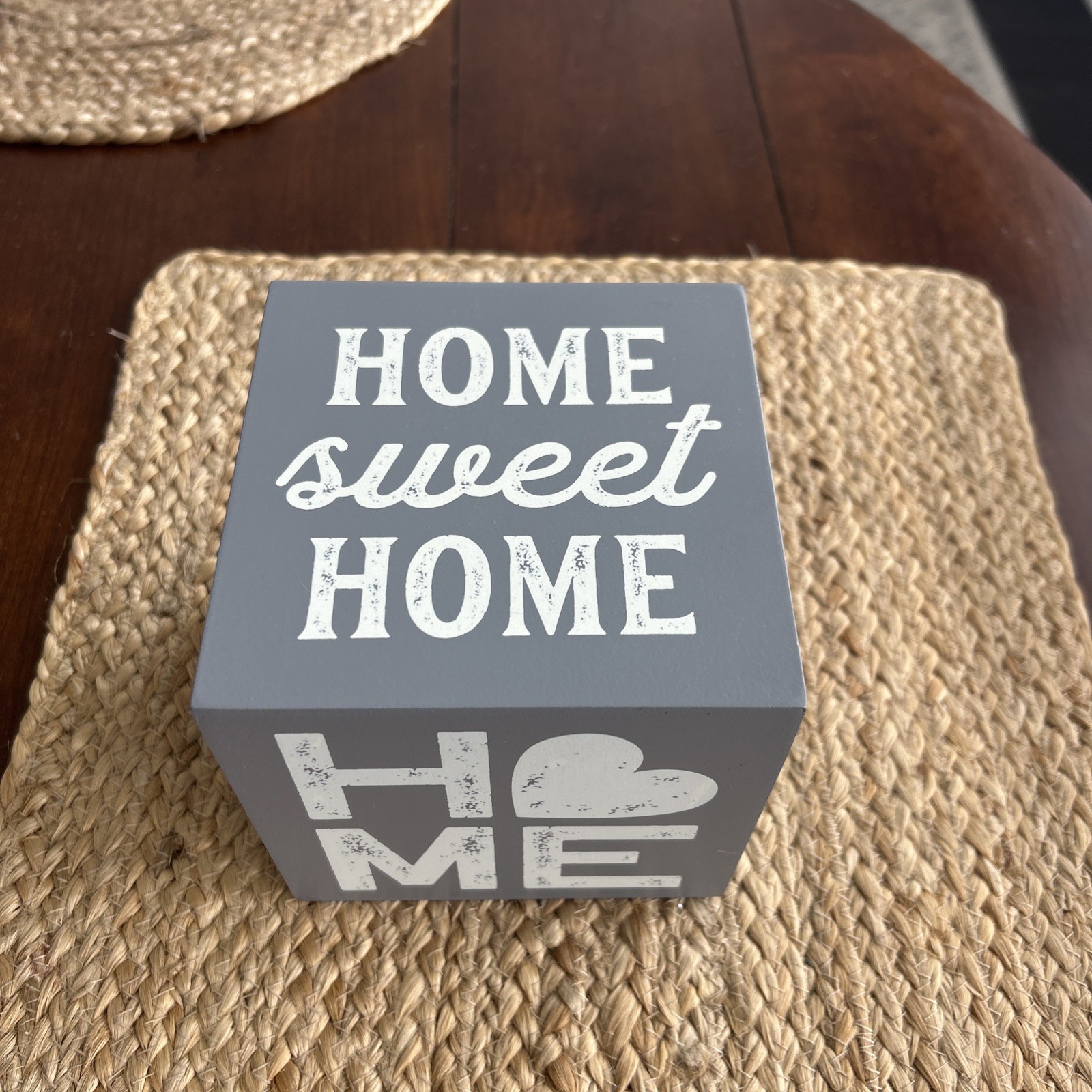 Grey & Ivory Wooden 5” Square Paper Weight/Home Decor/Sign/Block