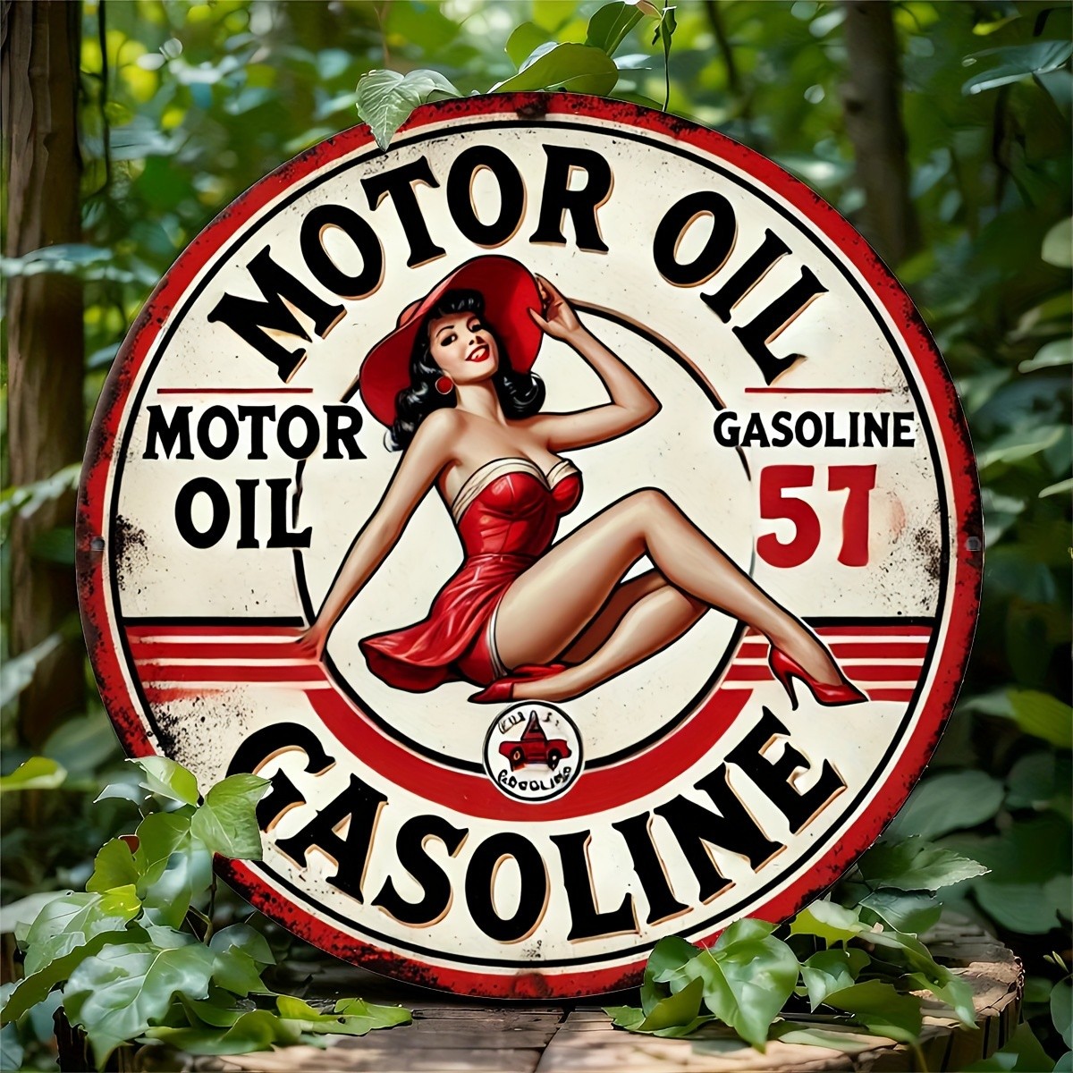 2D Flat Retro Engine Oil Gasoline Tin Metal Signs 8×8 Inches: 2D Printed Sticker