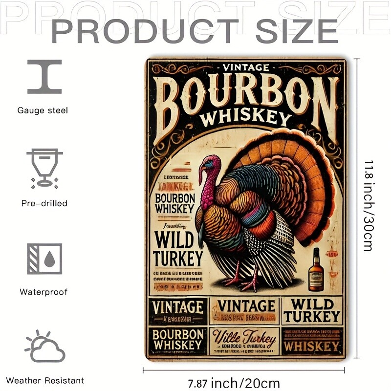 8×12 Inch Vintage Wild Turkey Bourbon Whiskey Tin Metal Signs – Retro Iron Wall