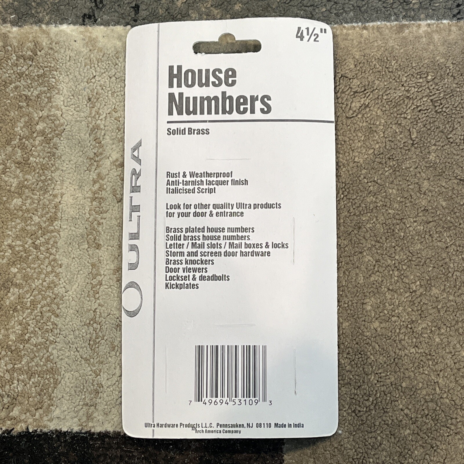 Ultra Hardware 53109 Solid Brass 4 1/2 Inch House Number 9 New Sealed